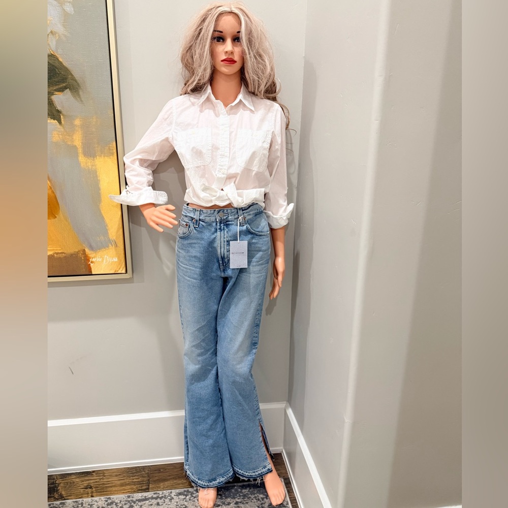 NWT Stylish AG High Waist Bootcut Jeans with unique fray side-slit hem!!